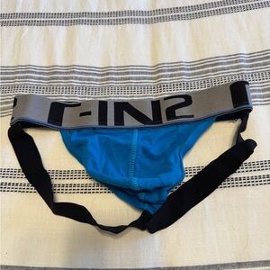 Men's Blue Brief Jockstrap with Grey Waistband